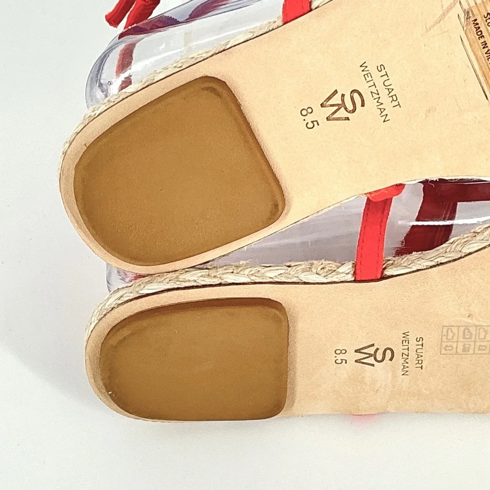 Stuart Weitzman Size 8.5 Orange Suede Raffia Thong Sandals NEW Espadrille Flat‎